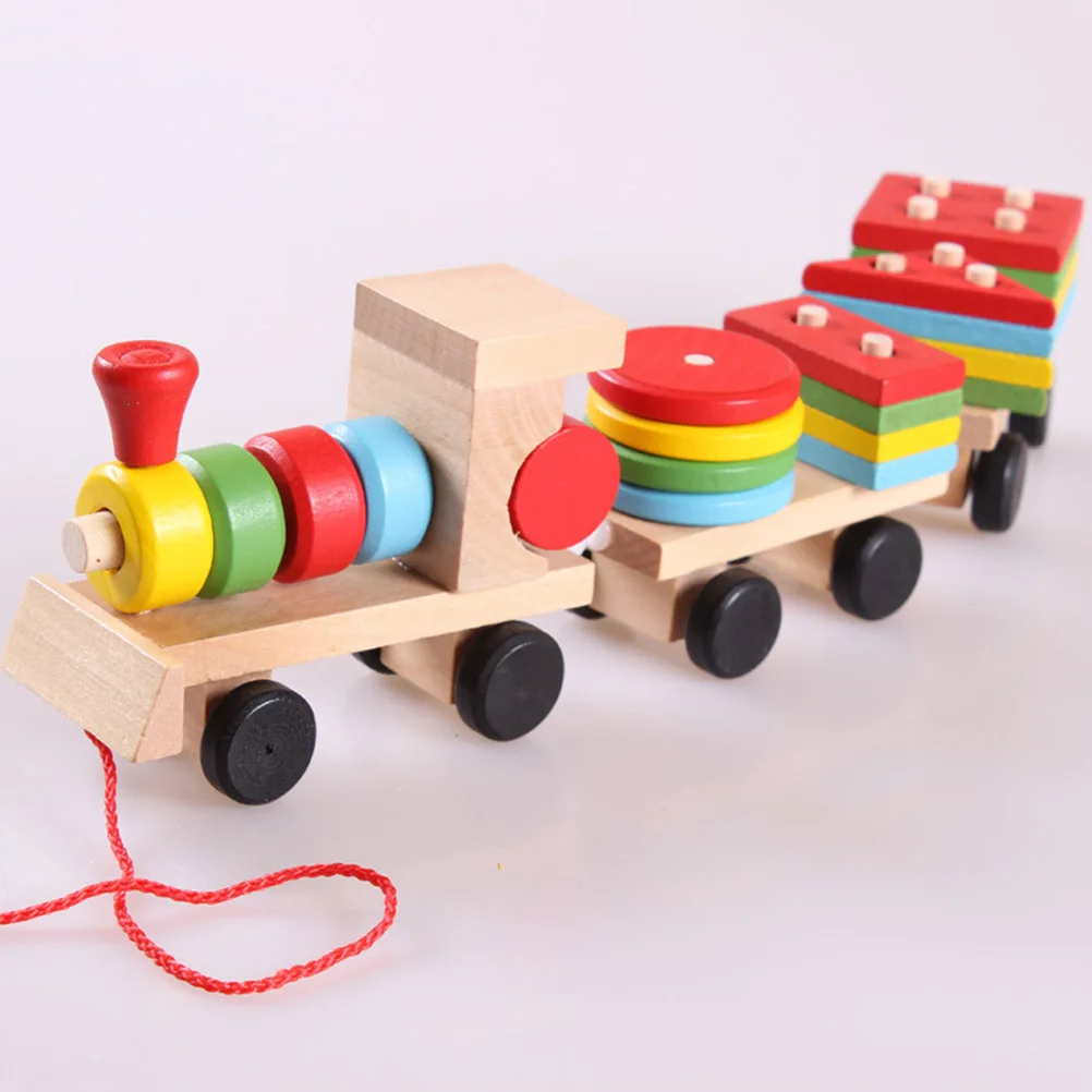 Деревянные штабелируемые игрушки Форма поезда сортировщик штабелируемые блоки малыши головоломки игрушки Тяни Игрушки для малышей дошкольного возраста развивающие игрушки#20