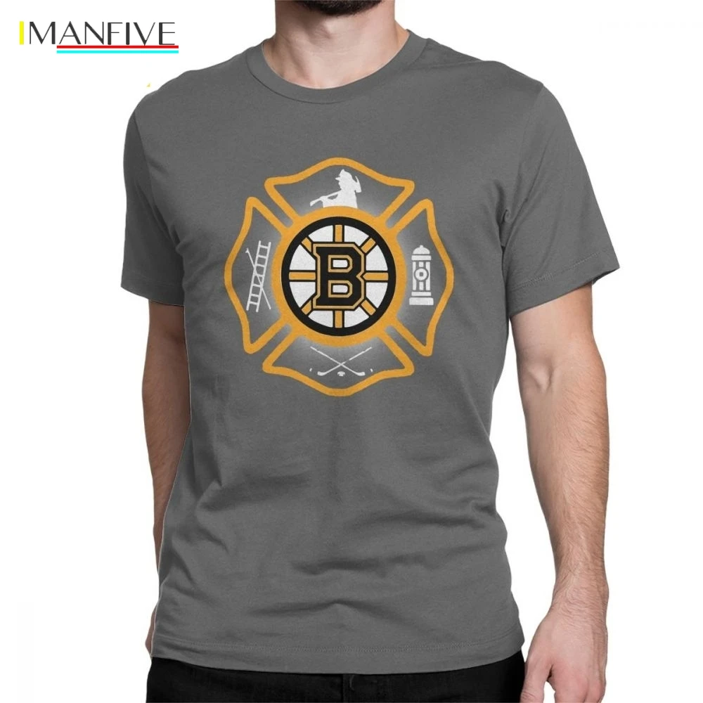 

Man's Firefighter Boston Fire Bruins Style T-Shirt Casual Round Collar Short Sleeve Clothes 100% Cotton Tees Plus Size T Shirts