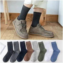 3 Pair  Men's Business Thicken Socks Winter Solid Color Leisure Comfortable Thick Needle Striped Calcetines Cotton Sock Fashion