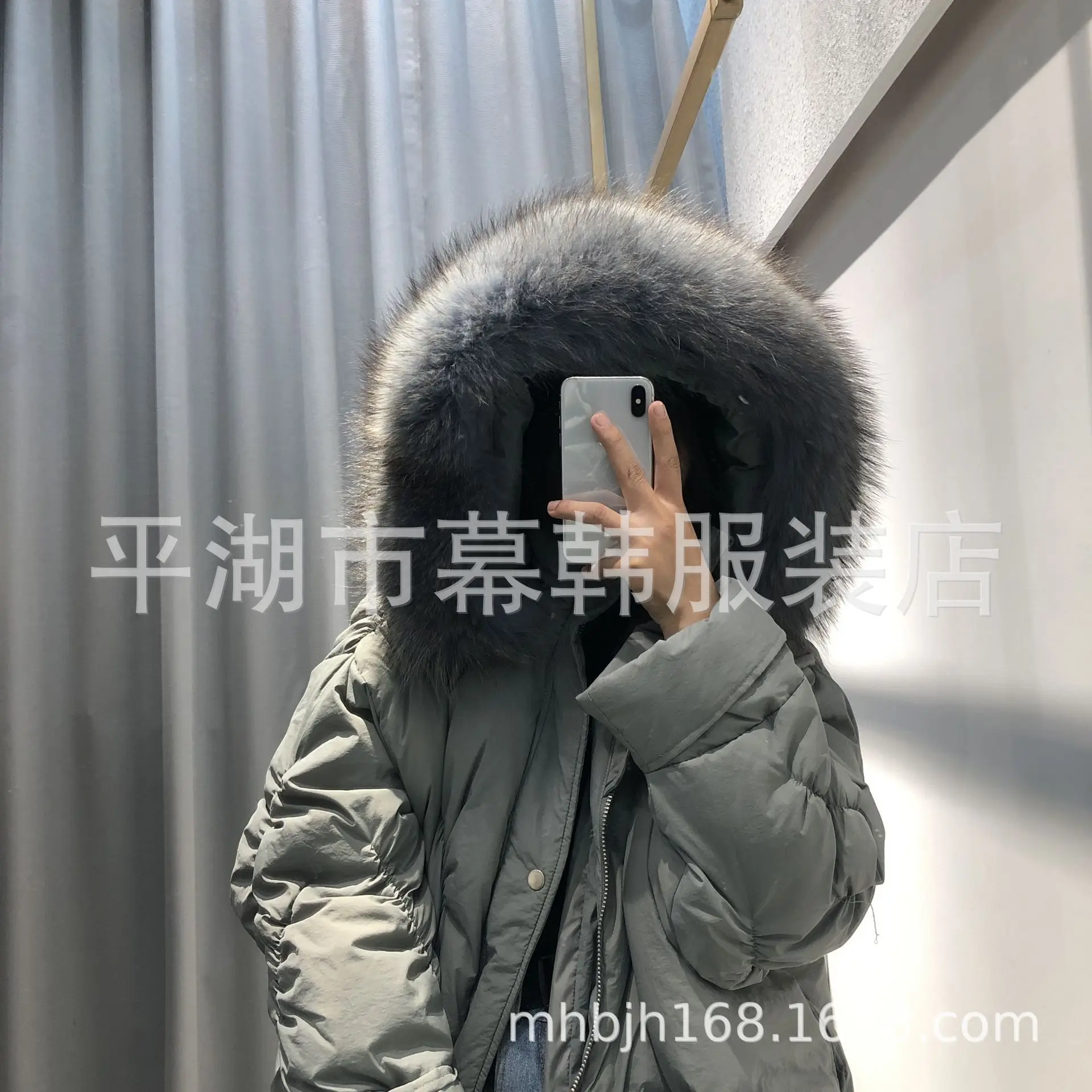 Dongdaemun,, стиль, корейский стиль, с капюшоном, большой меховой воротник, длинный, выше колена, пуховик, женское, зимнее, плотное, теплое пальто