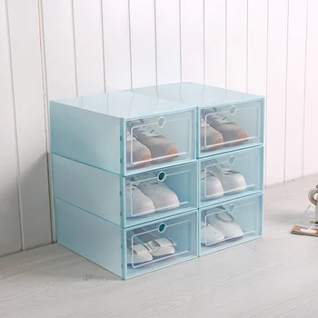 

6PCS Transparent Shoe Storage Box Plastic Thicken Stackable Box Flip Color Mixed Drawer Box Shoe Box Storage Box