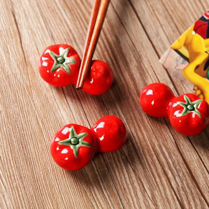 2pcs Chopsticks Holder Cute Watermelon Tomato Ceramic Table Decorative Rack Spoon Fork Kitchen Tableware Hoders Natal