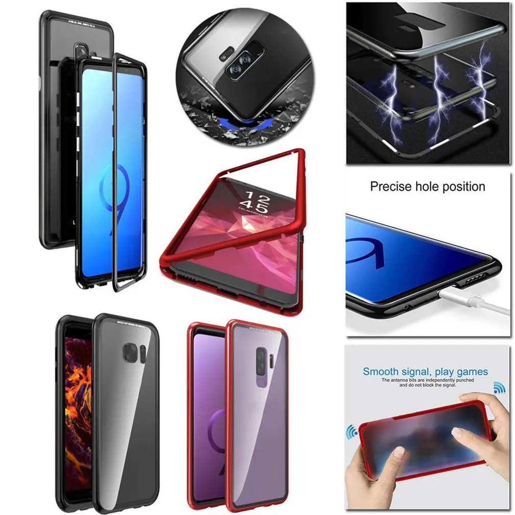 

Magnetic Adsorption Flip Phone Case For Samsung Galaxy S8 S9 Plus Note 8 Mobile Phone Cases Coque Luxury Magnet Glass Cover