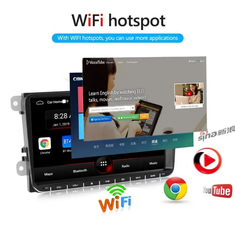 Двойной 2 DIN 9 дюймов Android 8,1 стерео Bluetooth WiFi FM радио приемник gps навигация головное устройство для автомобиля аксессуары