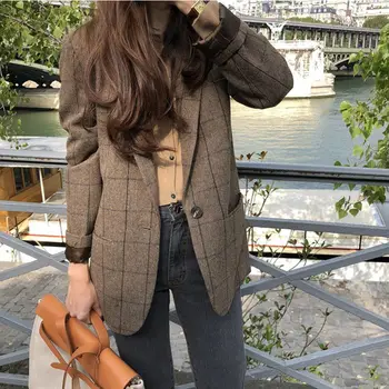 

Small Suit Jacket Women 2020 Spring And Autumn New Retro Loose Plaid Suit Coat Female Fashion Women's Blazer Women's Clothing