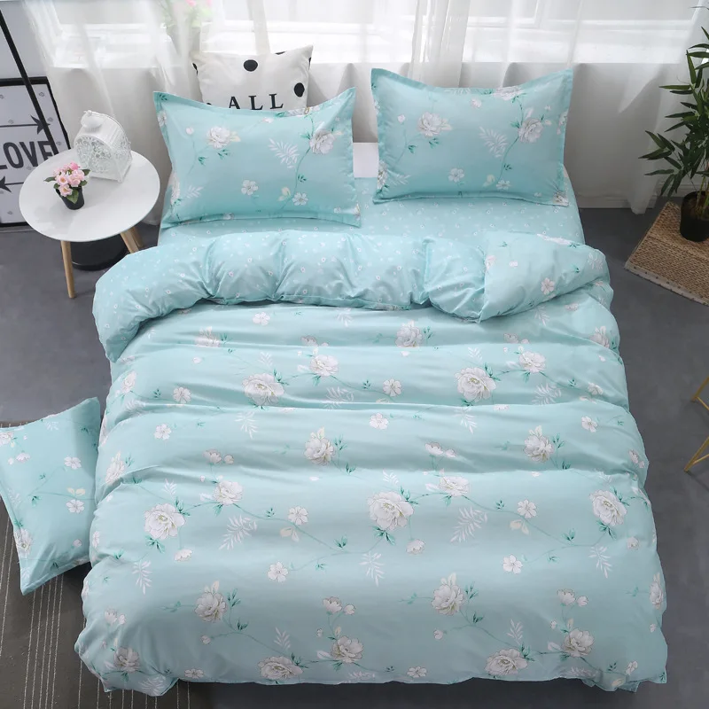 Cartoon 4pcs Pure Polyester Bedding Set Duvet Cover Flat Bed Sheet Pillowcase Soft Bed Linen High Quality Bedding Set Bedclothes