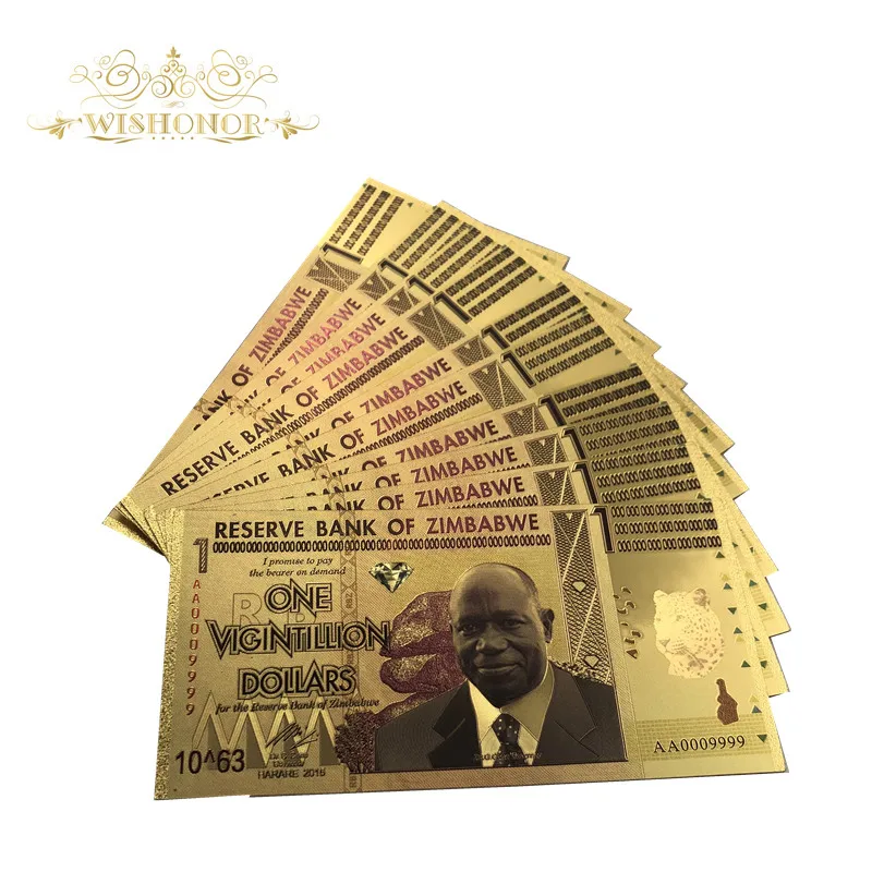Банкноты Зимбабве 10 шт./лот one Vicintillion $24K Gold с УФ светом для сувениров и