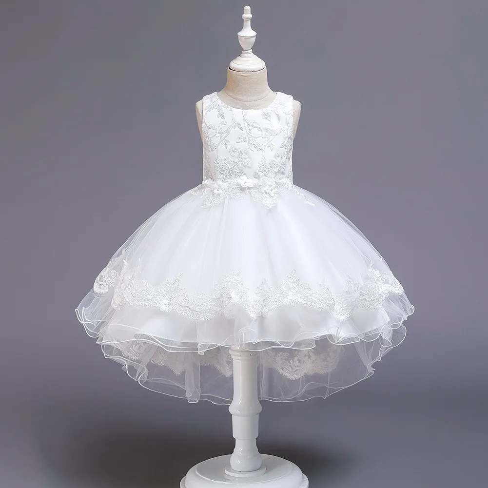 Skyyue/платье с цветочным узором для девочек г. Элегантные Синие вечерние Детские платья с низким голенищем кружевные платья с бантом для свадебного причастия для девочек 188 - Цвет: white