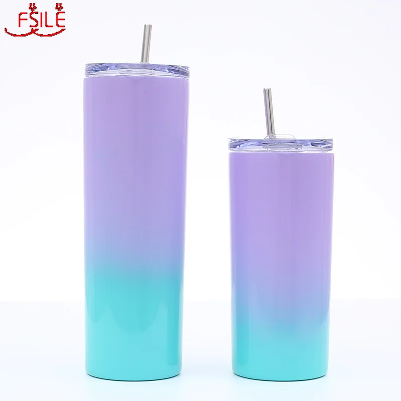 

20oz Creative Gradient Stainless Steel Drinking Straw Car Straight Cup Vacuum Insulation Cup Couple Ladies Business Drinking Cup
