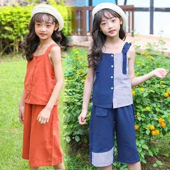 

School Girls Clothing Sets Vest Wide Leg Pants Children Suit for Girls Clothes 2020 Summer Kids Outfits 6 8 10 12 Years