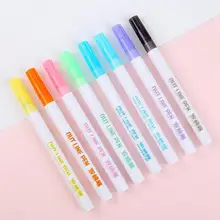 8 цветов, двухстрочные ручки, хайлайтер, двойная линия, флуоресцентная ручка, маркер для рисования, канцелярские принадлежности, школьные принадлежности