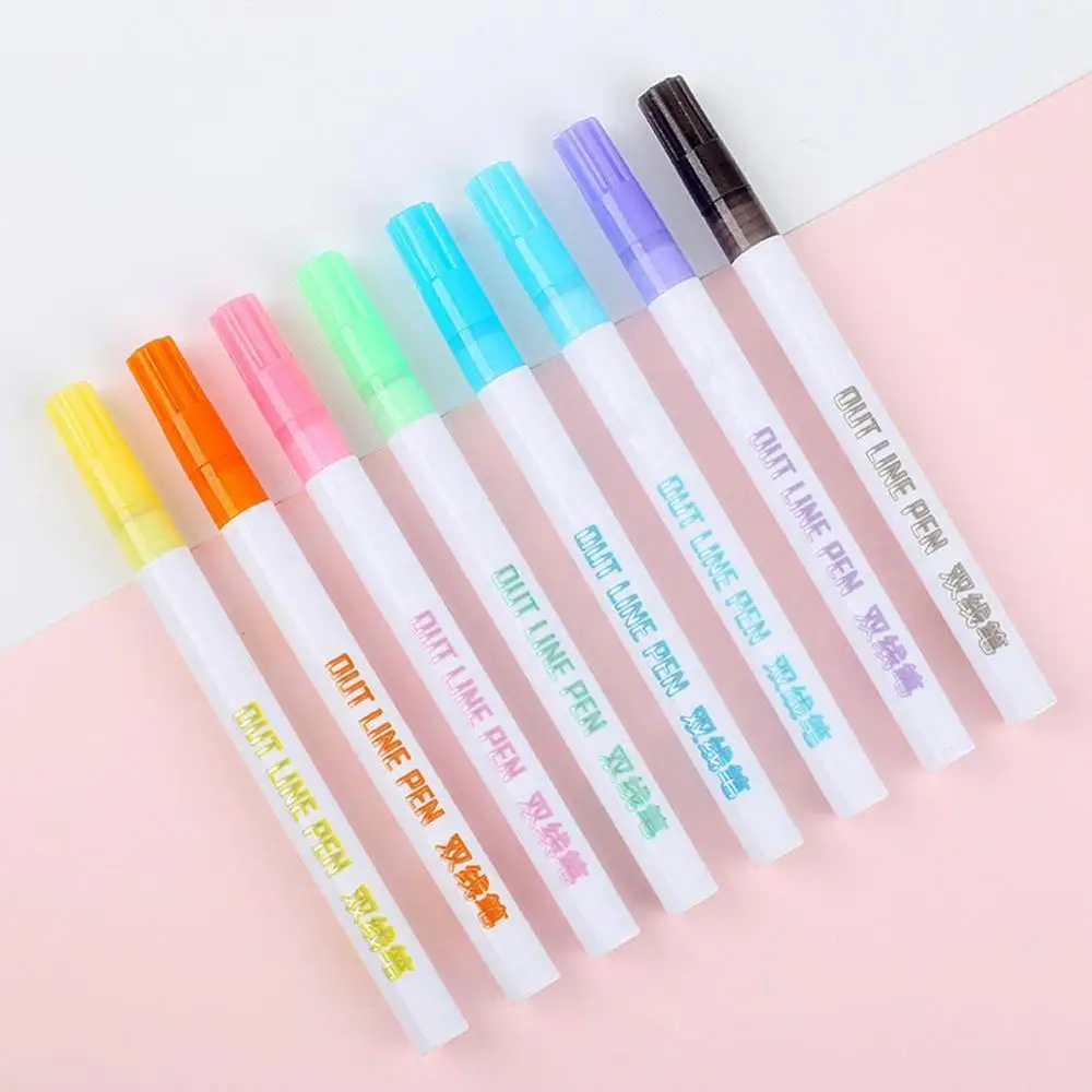 

8 Colors Double-line Pens Highlighter Dual Double Line Fluorescent Pen Drawing Marker Pen Stationery School Supply