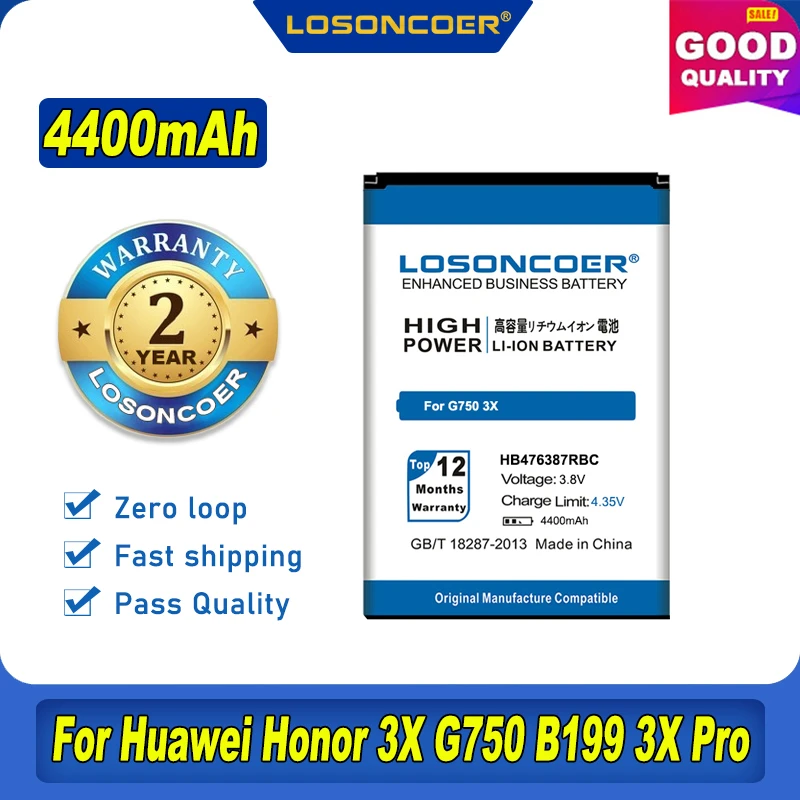 100% Оригинальный LOSONCOER 4400 мА/ч HB476387RBC батарея для Huawei Honor 3X G750 B199 Pro Мобильный