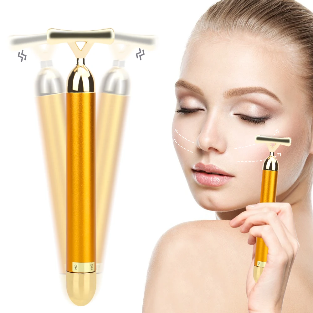 1pc 24k Golden Y Shape Energy Beauty Bar Vibrating Facial Roller Face