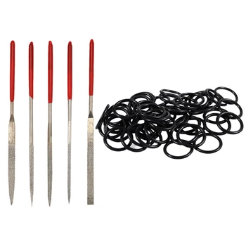 

5 Pcs 4 Inch Mini Jewellery Craft Precision Needle File Set & 50 Pcs Machine Black NBR O Ring Oil Seal Sealing Washers