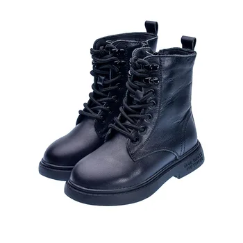 

High Quality Boys Scrub Leather Boots Retro Winter New Kids Sneaker Shoes Warm Boots kids Non-slip Martin boots Warm Boots