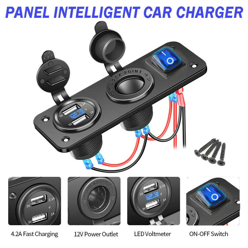 

Boat Marine Dual USB Charger LED Voltmeter 12V Power Socket On-Off Switch Panel Black Marine Dual USB Charger Boat Accessories