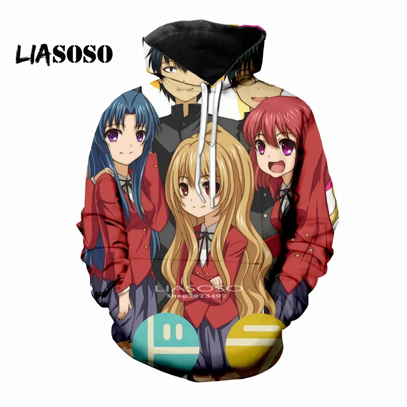 LIASOSO, новинка зимы, мужская, Женская толстовка, 3D принт, мультфильм, аниме, Toradora, толстовка с длинным рукавом, модная, хип-хоп, повседневная, топ, пуловер