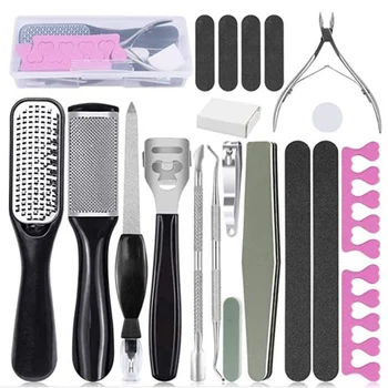 

21Pcs/set Professional Foot Care Kit Pedicure Tools Set Stainless Steel Foot Rasp Foot Dead Skin Remover Clean Toenail Care Kit