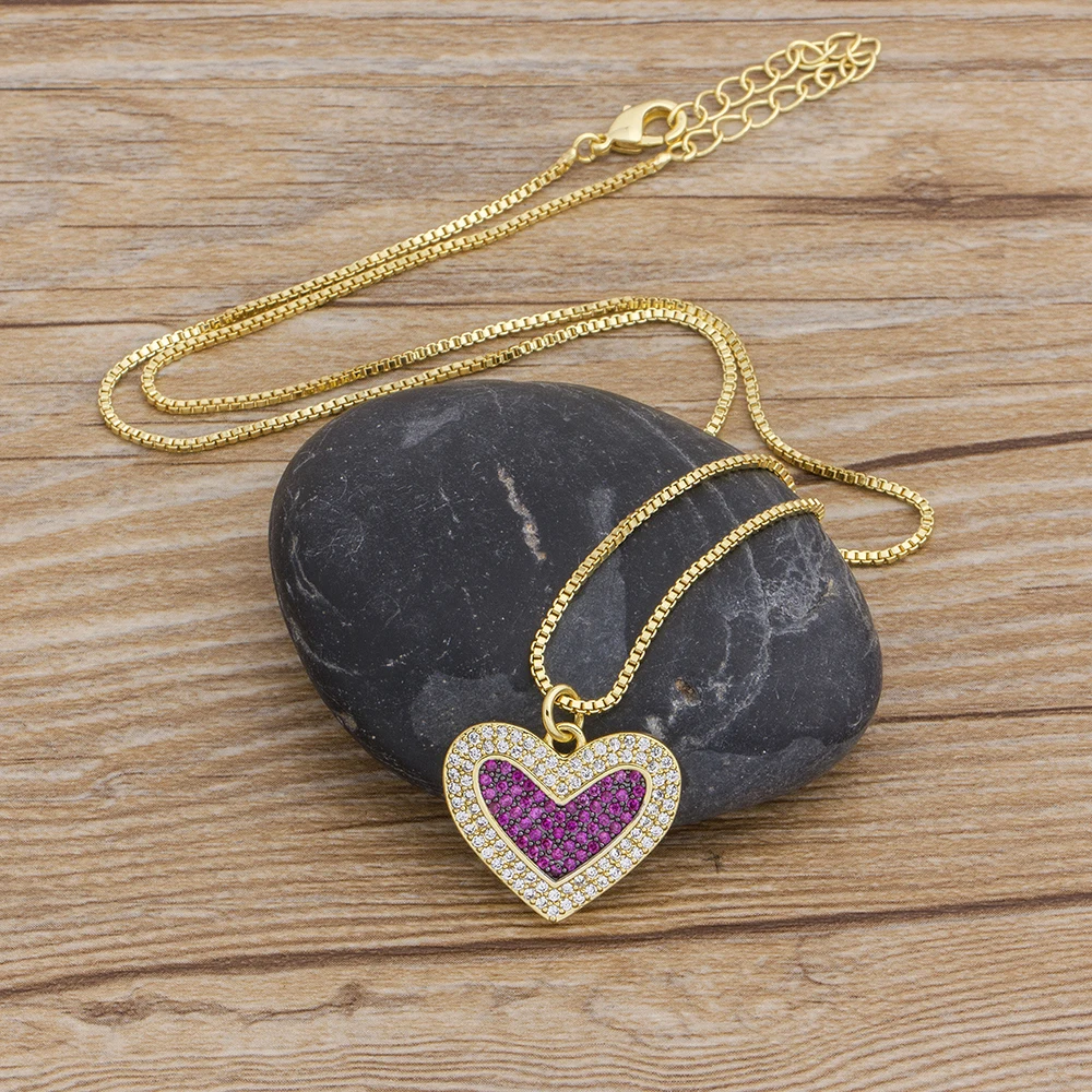 Charm Heart Pendant Necklaces For Women Fashion Copper Cubic Zirconia Jewelry Gold Color Rhinestone Chain Necklace Gifts