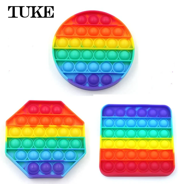 Pop-juguetes antiestrés para adultos y niños, juguetes antiestrés de  burbujas de empuje de arco iris, juguete Simple de hoyuelos para aliviar el  Autismo - AliExpress