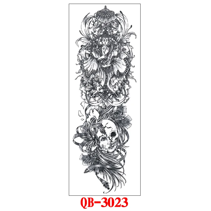 3023 Full Arm Temporary Tattoo Stickers Large Black Skeletons Body Tattoo Waterproof Tattoo For Men Women Fake Tattoos 17*48cm - Цвет: 3023