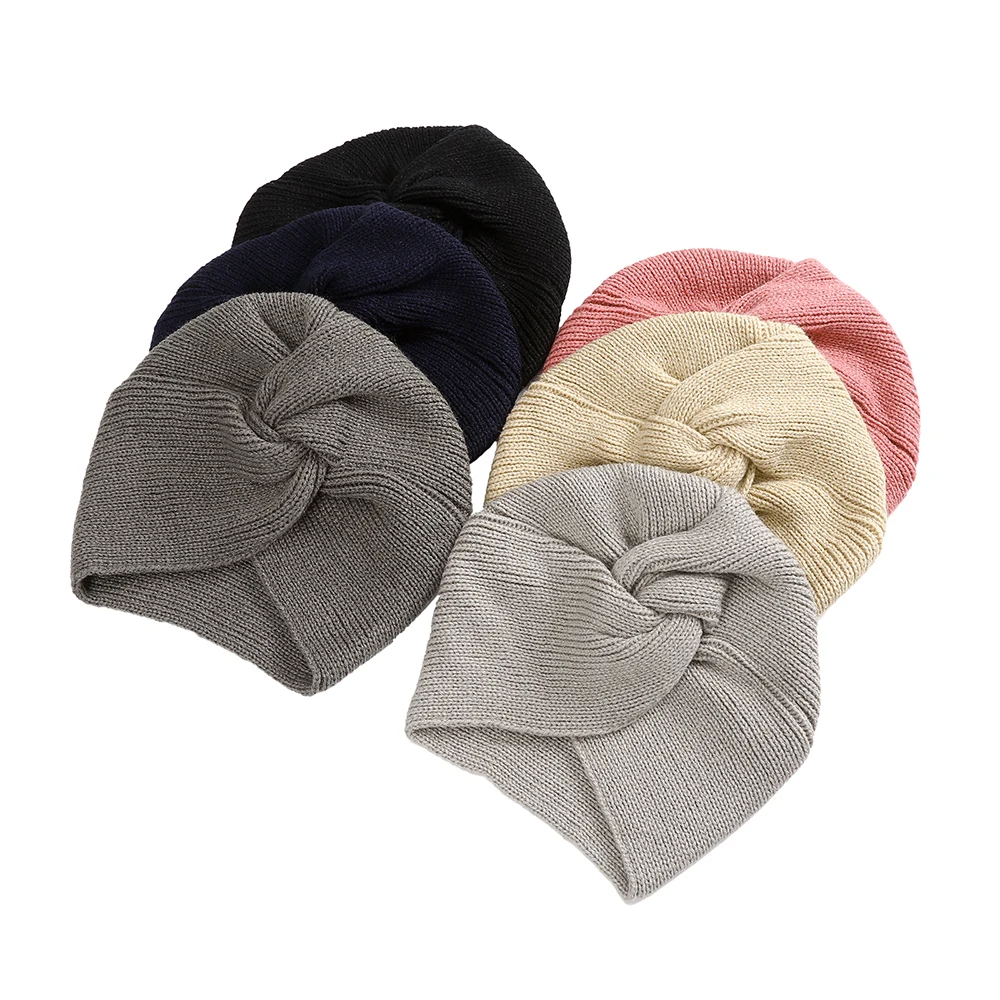 Банданы с бантиками, тюрбан, повязка на голову, Осень-зима, теплая вязаная шапка-тюрбан, одноцветные женские шарфы для волос