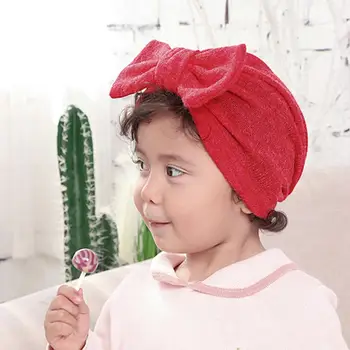 

Lovely Cute Design Kids Children Solid Color Toddler Bowknot Turban Hat Cap Headwear Hair Accessory Soft Turban Knot Beanies Hat