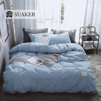 

Suaker Luxury Blue Bedding Set Queen King Comforter Duvet Cover Flat Sheet Pillowcase Double Pure Quilt Cover Bed Set For Sleep