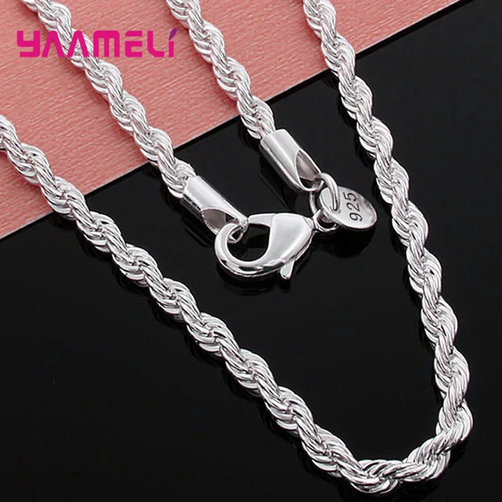 925 Sterling Silver Popcorn Twisted Chain Necklace for Men Women Birthday Gifts Party Jewelry 2MM 3MM 4MM Width 16-30 Inches