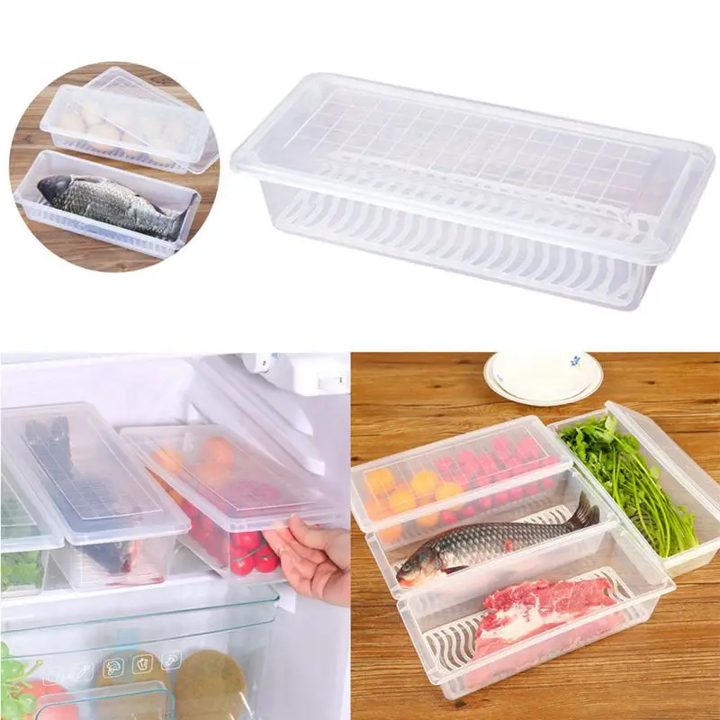Food Storage Containers, Fridge Organizer Case with Removable Drain Plate Tray Keep Fruits, Vegetables, Meat, Fish Out of The Dr