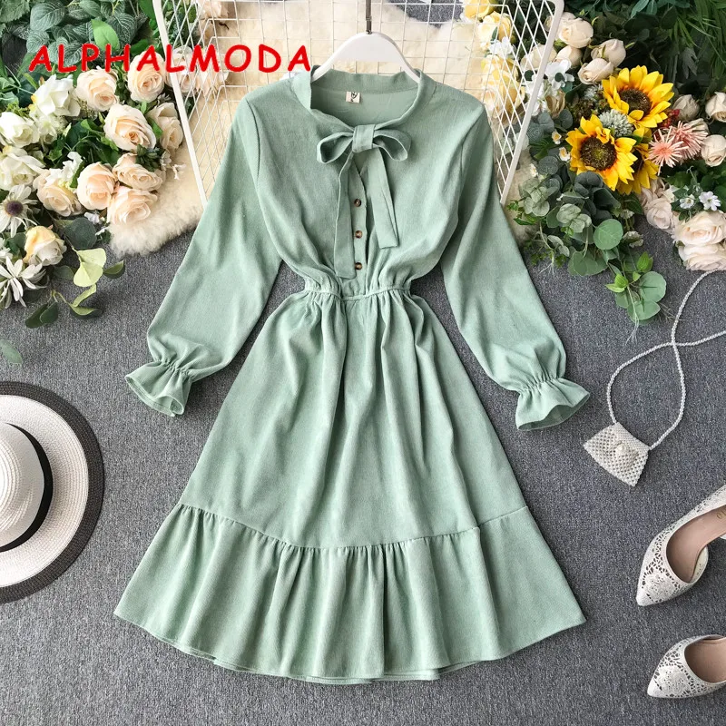 Женское платье принцессы ALPHALMODA с длинным рукавом и галстуком-бабочкой