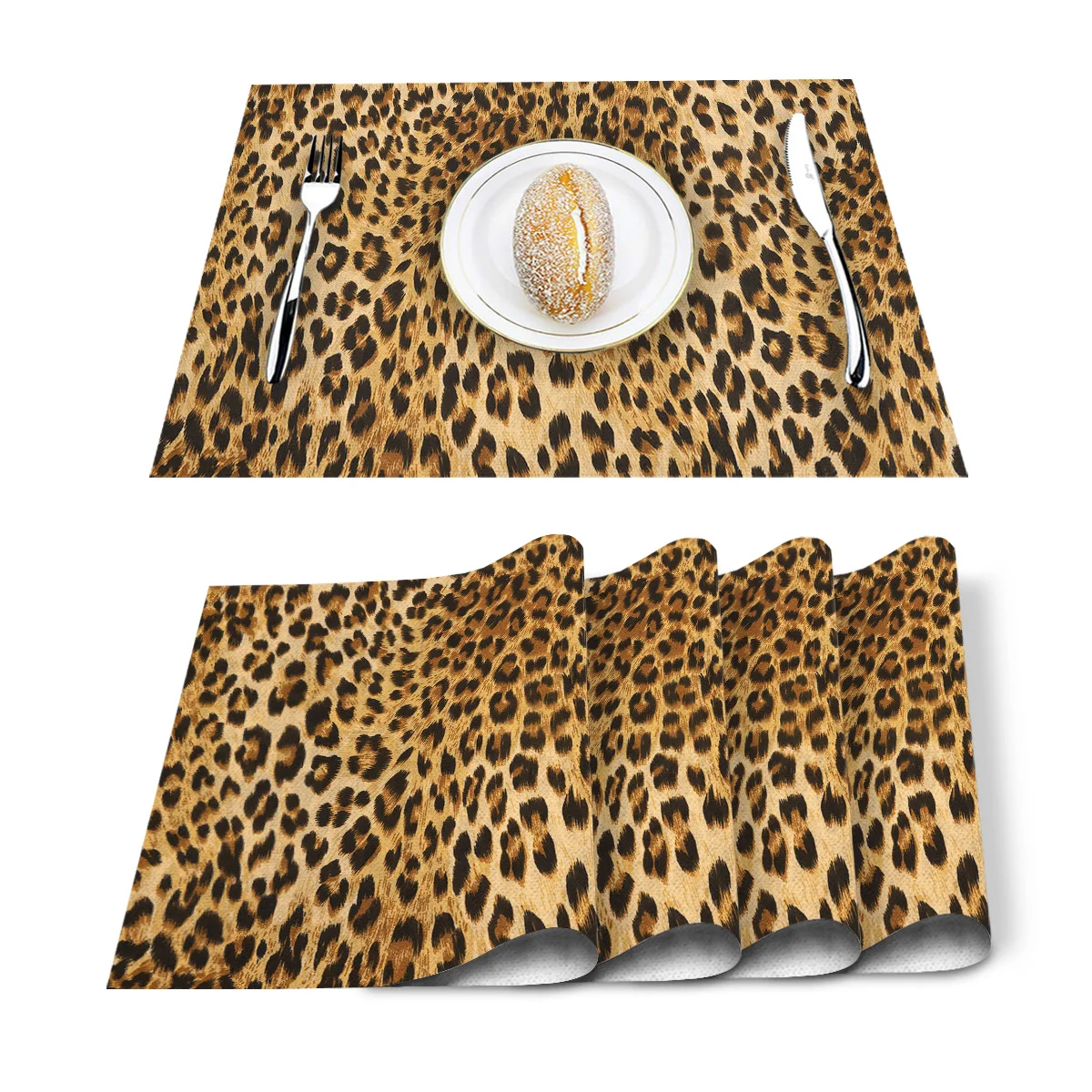 Wild Animald Leopard Pattern Table Mat Kitchen Decoration Placemat Table Napkin For Wedding