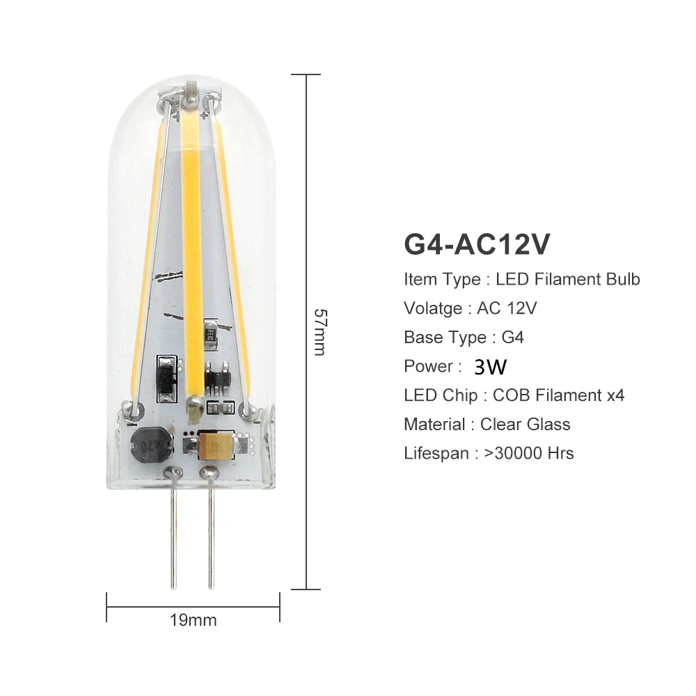 ANBLUB 1pcs Glass G4 1W 3W No Flicker AC DC 12V COB Filament LED Lamp Spotlight Bulb Replace 20W 30W Halogen Light Home Lamparas