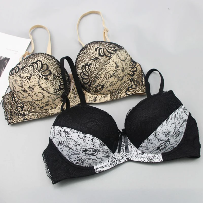 2022 New BCDE Cup Embroidered Lace Up Bras Plus Size Women 34 36 38 40 42 Brassiere Printing Style Female Lingerie 3