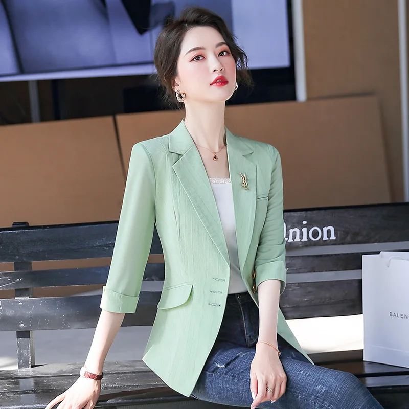 

Small Suit Women's 2020 Spring Summer Korean-style Slim Fit Transparent Sleeve Fashion Elegant Office White Collar Small Suit Yy