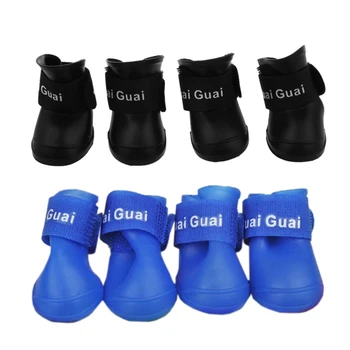 

2set Black L & Blue M, Pet Shoes Booties Rubber Dog Waterproof Rain Boots