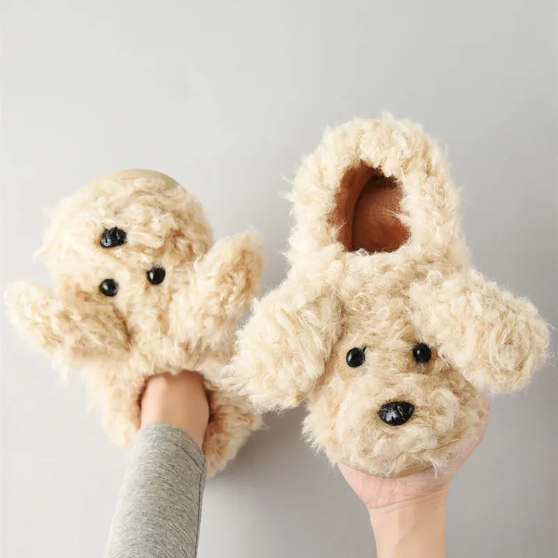 Cotton Plush Home Slippers Women's Man Winter Over Heel Home Thick Bottom Plush Indoor Lovely Cartoon Animal Anti Slip Slipper