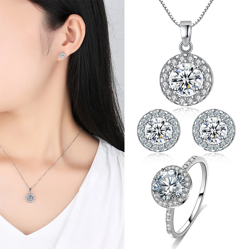 

Fashion Luxury Necklace Earrings Ring Bridal Jewelry Set Bride Anniversary Gift Zircon Women Wedding Crystal jewelry