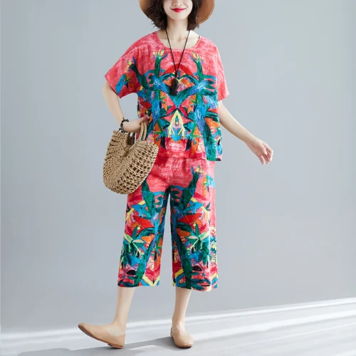 Женский летний костюм из 2 предметов с цветочным принтом комплект предметов: Топ