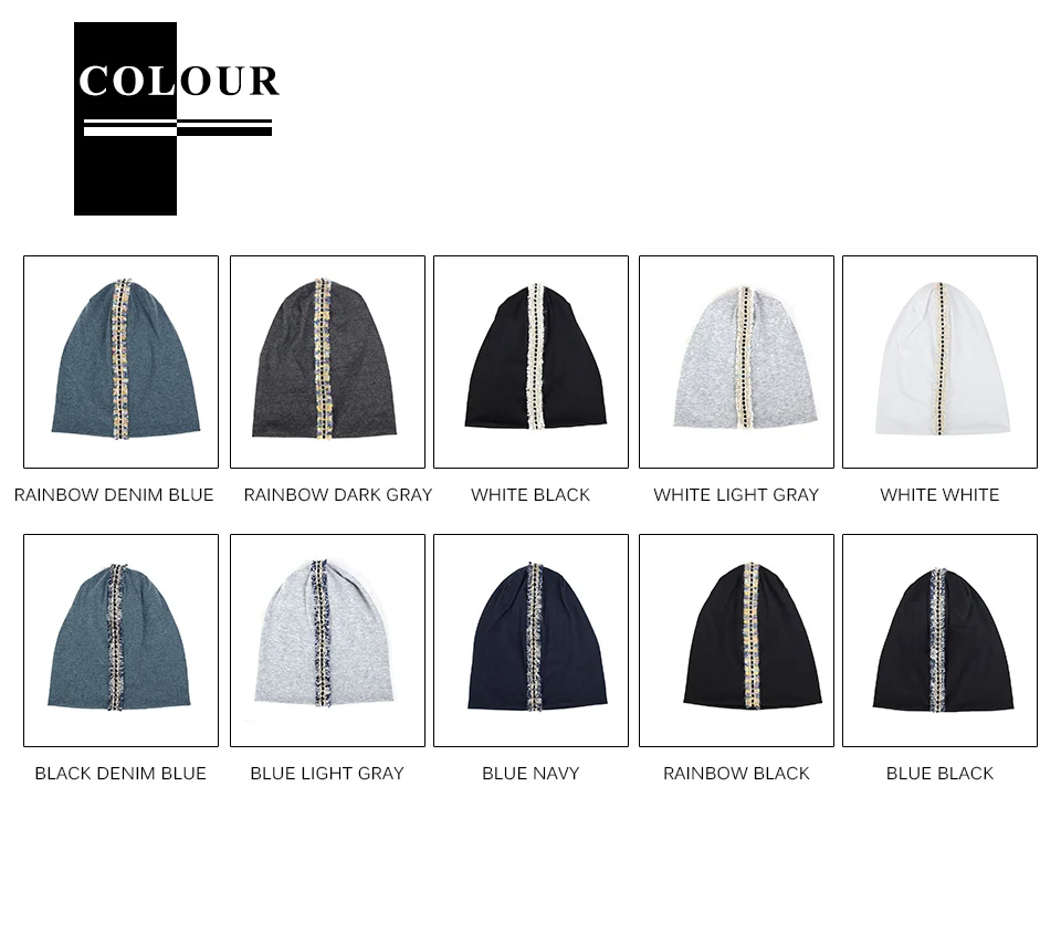 New Fashion Women Colorful Ribbon Slouchy Hat Casual Loose Hip hop Ladies Thin Cotton Bonnet Hats Cap For Female Skullies
