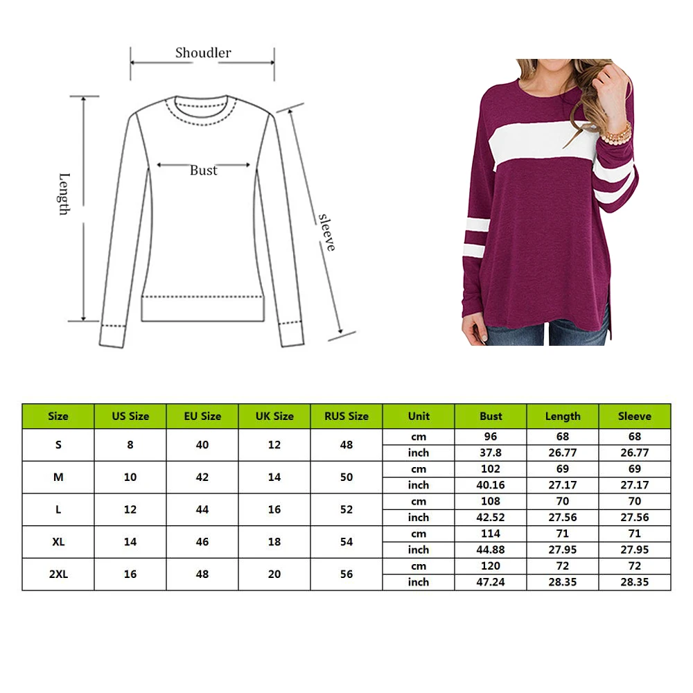 2019 Ladies Long Sleeve Shirts Pullover Crew Neck Female Block Sweatshirt Side Split Loose Tops Tunic Tops Women Spring Blouses - 4.00067E+12