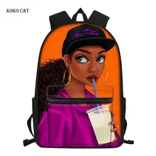 

KOKO CAT Shoulder Backpack for School Black Art African Girl Printing Junior Schoolbag Teenagers Large Schoolbag Laptop Bags