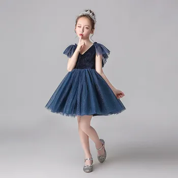 

2019 New Kid Girls Short Lace Formal Evening Wedding Gown Princess Dress Children Girls Solid Elegant Kid Girl Party Clothes L08