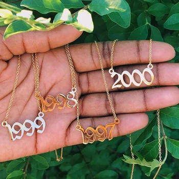 

Special Date Birth Year Necklace for Women Old English Font Number Gold Chain Choker Necklaces Stainless Steel Jewelry collier