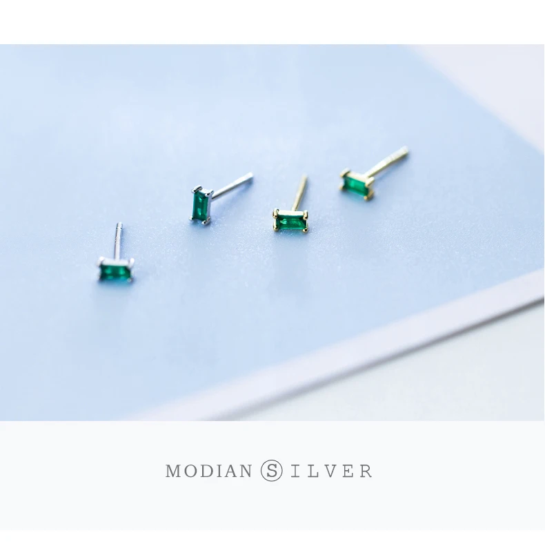 Modian Silber kleine kleine grüne Zirkon Ohrstecker 100 % 925 Sterling Silber Smaragdschliff Kristall Ohrstecker Ohr für Frauen Schmuck – Detail 5