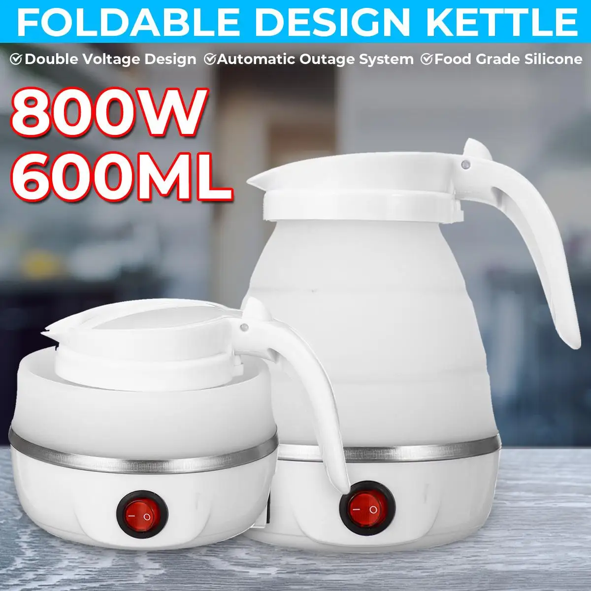 800W 600ml Portable Foldable Electric Kettle Silicone Mini Small Electric Kettles Travel Water