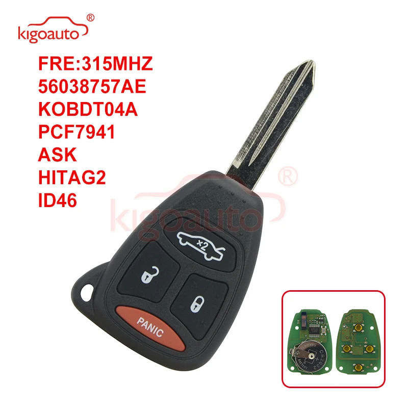 

Kigoauto KOBDT04A Remote head key 3 button with panic 315Mhz large button for Chrysler Aspen 300 2007