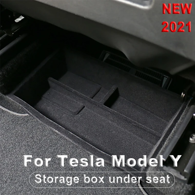 

Новый флокирующий/абс-пластик для Tesla Model Y 2021, коробка для хранения под сиденьем, органайзер большой емкости, чехол, аксессуары для украшения интерьера автомобиля
