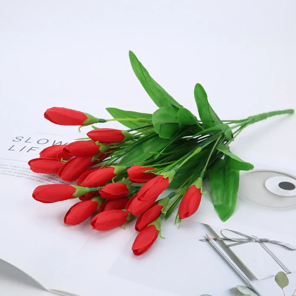 

1 Bouquet Artificial Flower Realistic Colorfast 21 Heads Vivid Fake Tulip Flower Wedding Favors